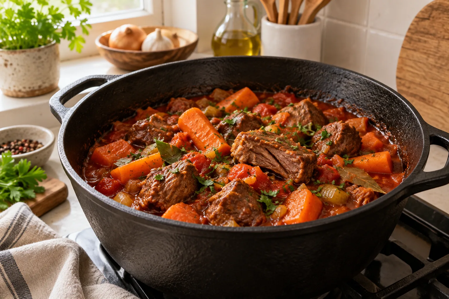 Тушковане м’ясо з морквою та овочами у казані