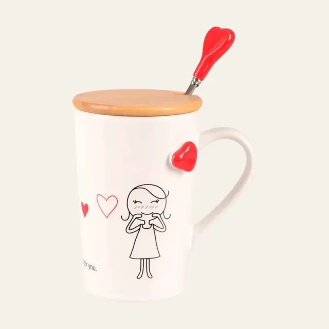 Фото товару «Чашка LED LOVE IS D 360 мл / з бамбуковою кришкою та ложкою у коробці, B060498»