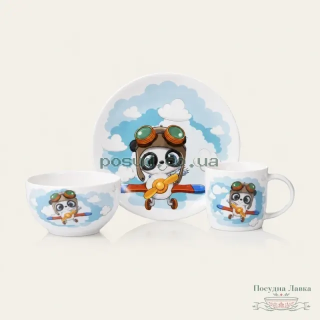 Набір дитячий Ardesto Panda pilot 3 предмети, порцеляна, AR3451PS