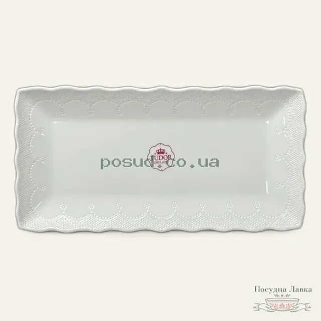 Прямокутне блюдо Tudor «Сітка» TU4582-1, 34 × 17 см, біле