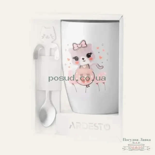 Порцелянова чашка Ardesto Love AR3042BS з ложкою, 320 мл, біла