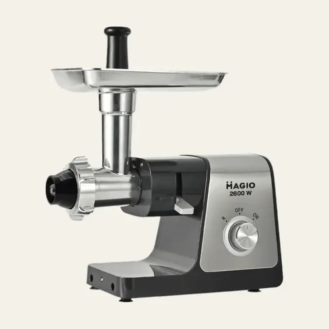 М’ясорубка електрична Magio МG-262 2600 Вт, 3 види дисків для фаршу, насадка для ковбас та кеббе, функція «Реверс»