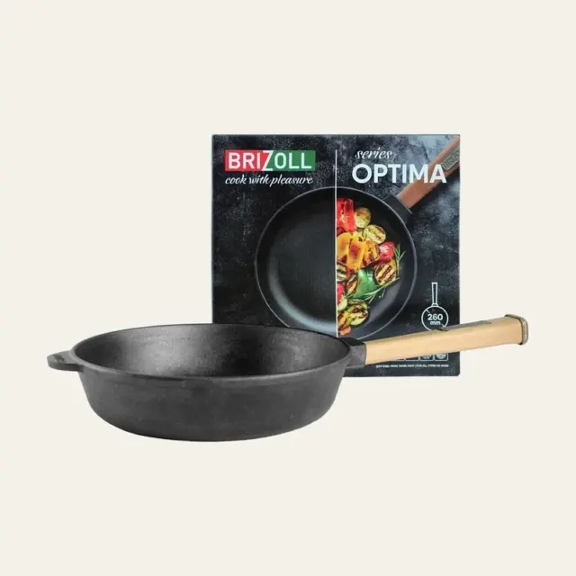 Сковорідка Brizoll чавунна 260 × 65,5 мм з дерев’яною ручкою «OPTIMA», O2660-P