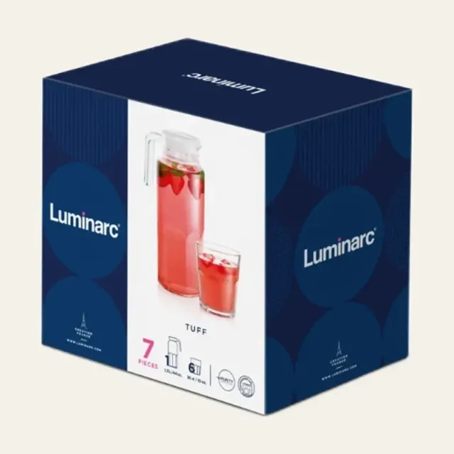 Фото товару «Набір для напоїв Luminarc Tuff, 7 предметів (глечик 1,3 л + 6 склянок 300 мл), X3037»
