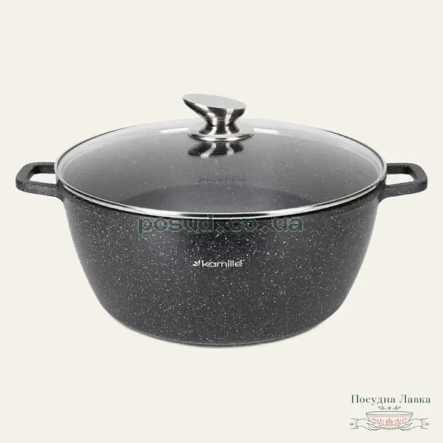Каструля Kamille KM-4480, 8 л, 30 см, «Чорний мармур»