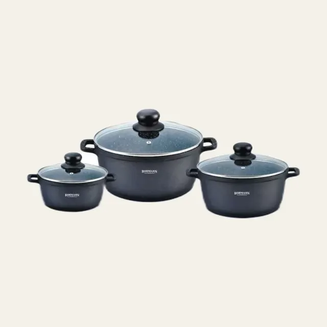 Набір каструль Bohmann 6006-MRB-BH, 6 предметів: 2,2 / 3,1 / 5,5 л, мармурове покриття