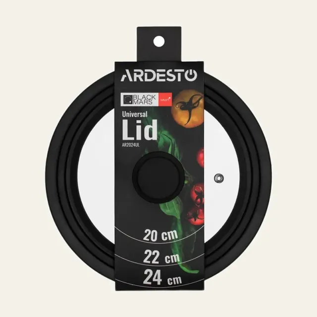 Фото товару «Кришка універсальна Ardesto Black Mars Smart 20, 22, 24 см, скло, силікон, AR2024UL»