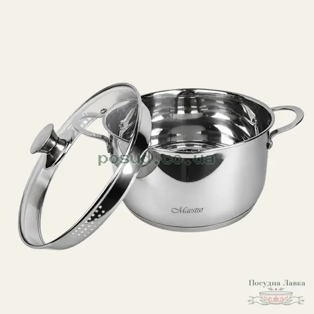 Каструля Maestro MR-3510-24, 5 л, 24 см, зі скляною кришкою