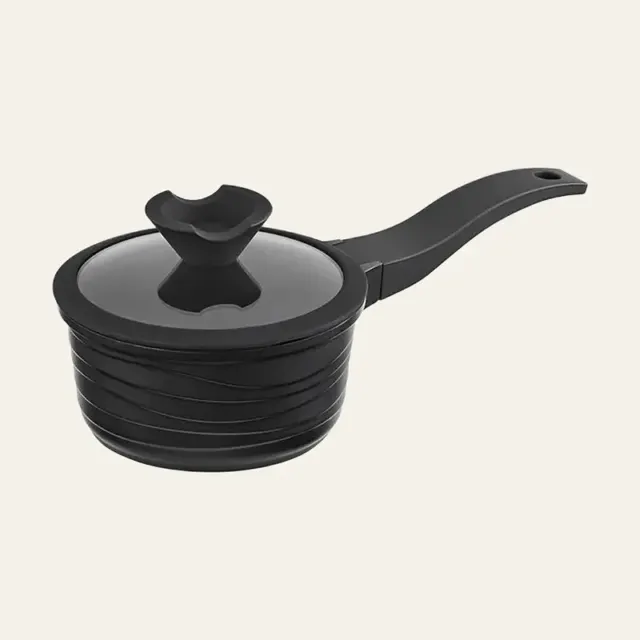 Ківш Lessner Black Pro New 55872-16, алюмінієвий з антипригарним покриттям і кришкою, 1,3 л, Ø 16 см