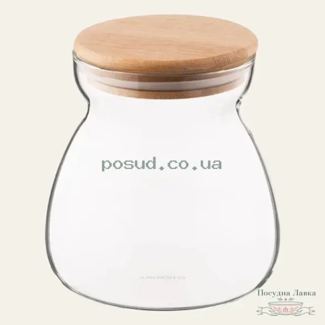Скляна банка Ardesto Fresh Hourglass AR1370BH, 700 мл, із бамбуковою кришкою