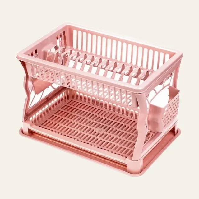 Фото товару «Сушарка для посуду двоярусна пудра Ажур 43 × 29 × 27,5 см R plastic»