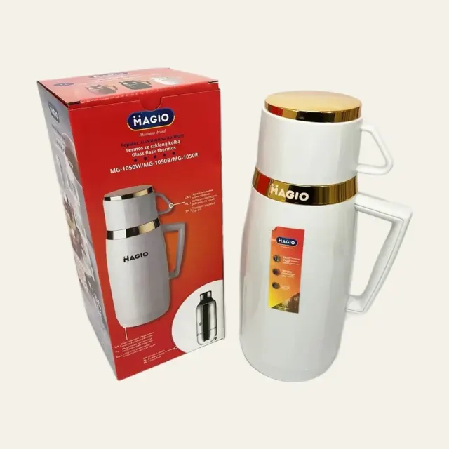Фото товару «Термос Magio MG-1050W зі скляною колбою, 1 л, 1050MGW»