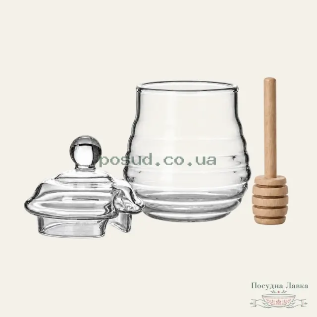 Фото товару «Банка для меду VIVA Honey HN0513W, 280 мл, з дерев’яною ложкою, у пакуванні»