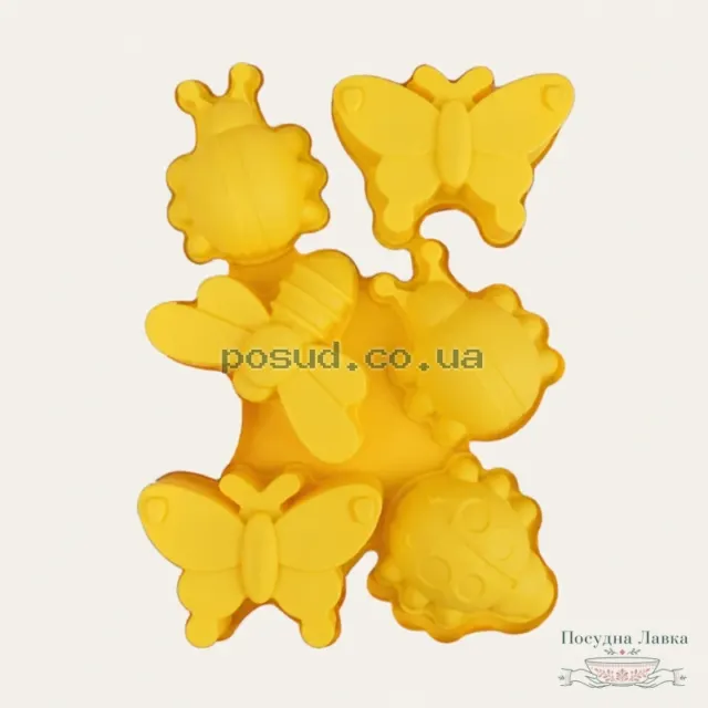 Силіконова форма для 6 кексів Maestro MR-1054, 28 × 21 × 3,5 см, жовта