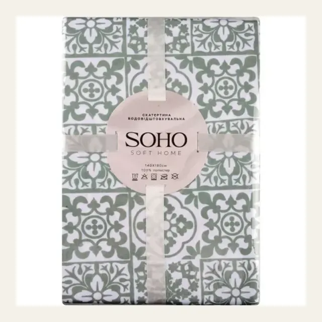 Фото товару «Скатертина прямокутна SOHO Mosaic Green, 140 × 180 см»