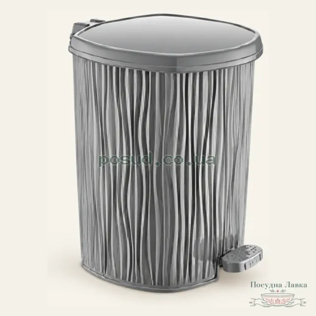 Відро для сміття Ozer Plastik Line OZER-CZ-002, 6 л, сіре, з педаллю, 22 × 21 × 25 см
