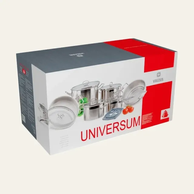 Набір посуду Vinzer Universum 14 предметів (каструлі: 1,8 л, 2,6 л, 3,7 л, 6,5 л, ківш 1,8 л, сковорідка 24 см, пароварка)