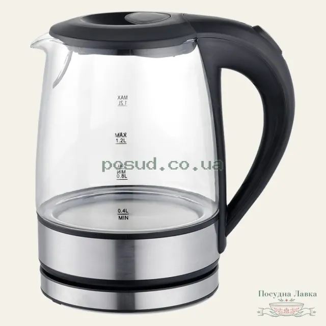 Електрочайник скляний Maestro MR-062-BLACK, 1,2 л, 1630 Вт