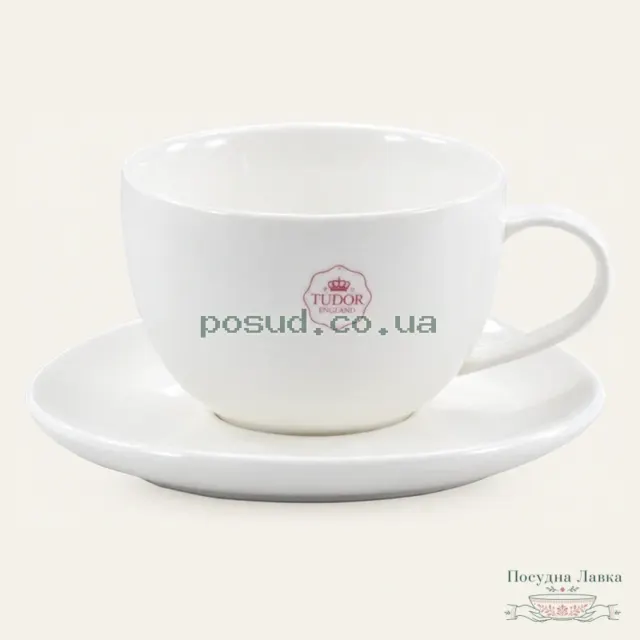 Порцелянова чашка Tudor Royal White TU9999-4 з блюдцем, 350 мл