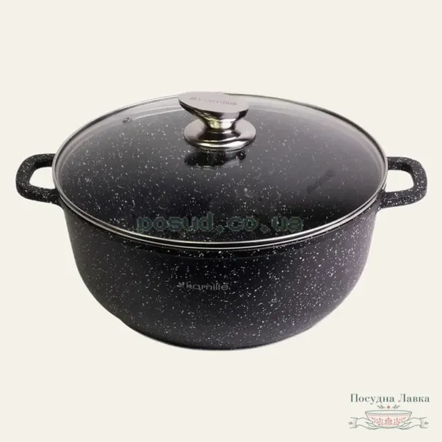 Каструля Kamille KM-4406, 6,5 л, 28 см, з покриттям «Чорний мармур»