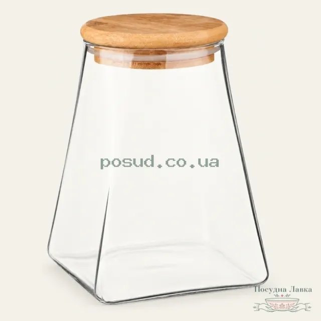 Скляна банка Ardesto Fresh Конус AR1391BLC, 910 мл, із бамбуковою кришкою