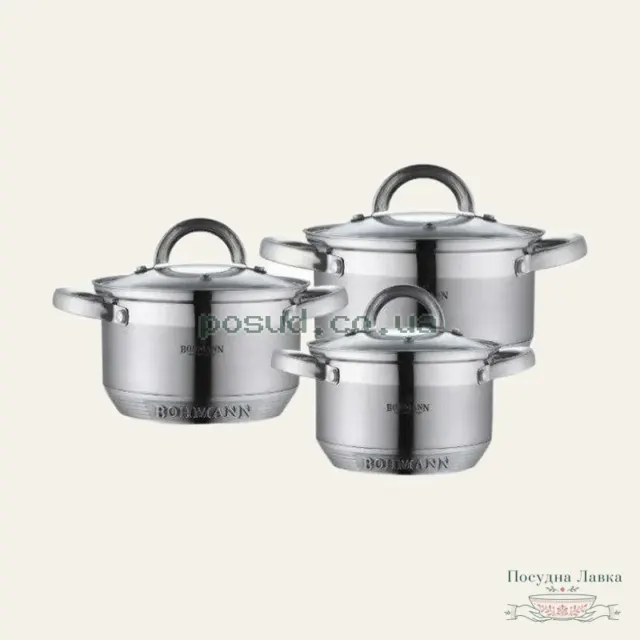 Фото товару «Набір каструль Bohmann BH-0714, 6 предметів, 2,1 / 2,9 / 3,9 л»