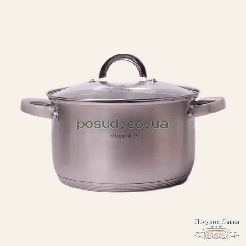 Каструля Kamille Classic 5,1 л, з нержавіючої сталі, порожнисті ручки сріблястого кольору