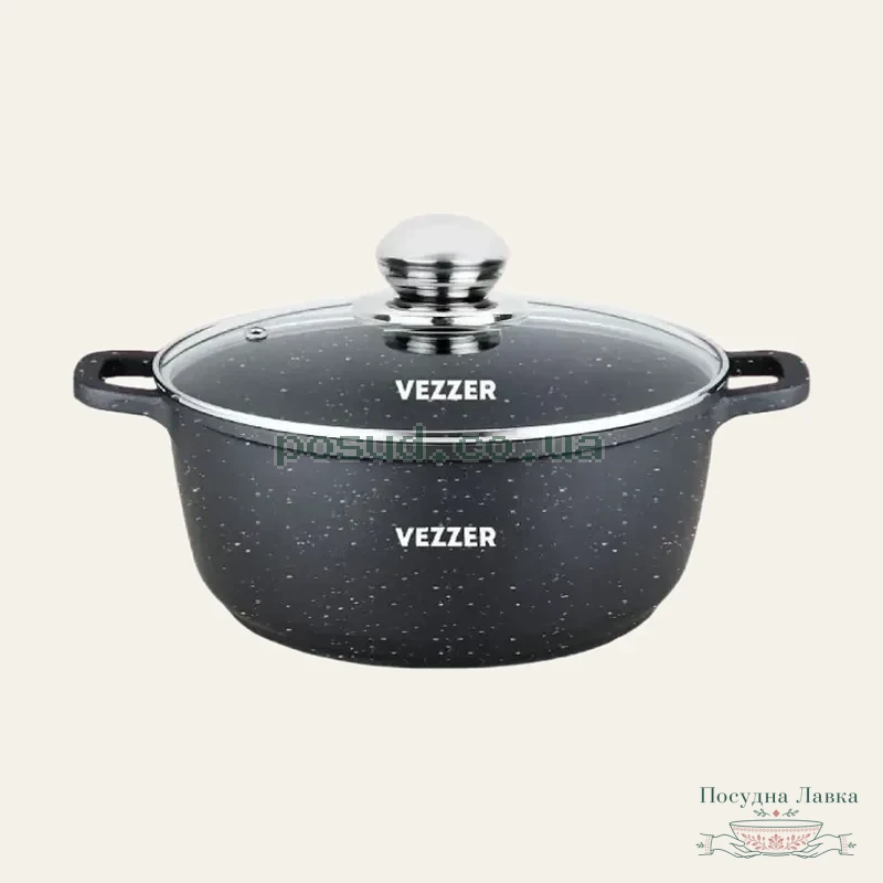 Фото товару «Каструля Vezzer 16 × 7,5 см з мармуровим покриттям з кришкою, VZ8019»