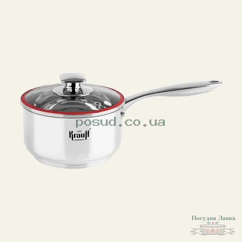 Ківш Krauff Prime Chef, з нержавіючої сталі зі скляною кришкою, 26-238-068, 1,2 л, Ø 14 см