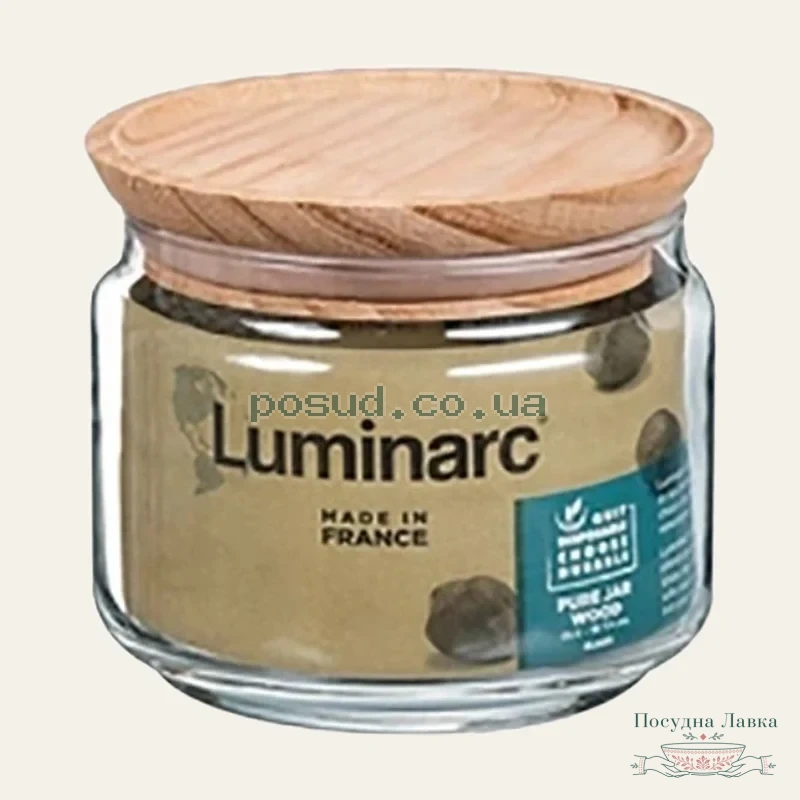 Фото товару «Банка Luminarc Pure Jar Wood, скляна з дерев’яною кришкою, 0,5 л»