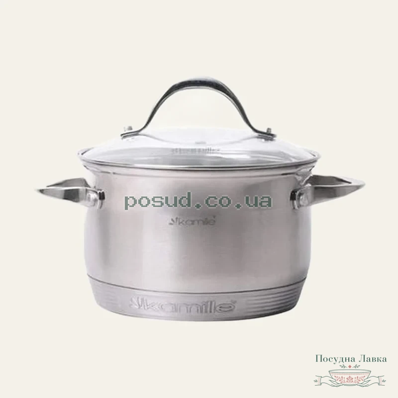 Каструля Kamille Thick 3,9 л, з нержавіючої сталі, семишарове дно, індукція