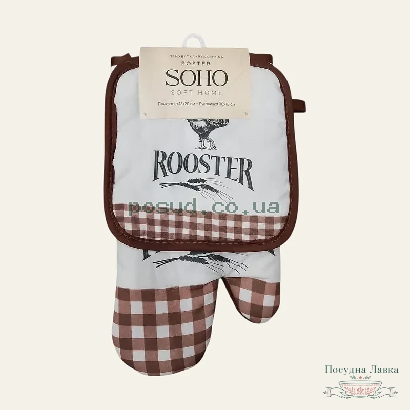 Фото товару «Набір SOHO Rooster: прихватка та кухонна рукавичка, 100% бавовна»