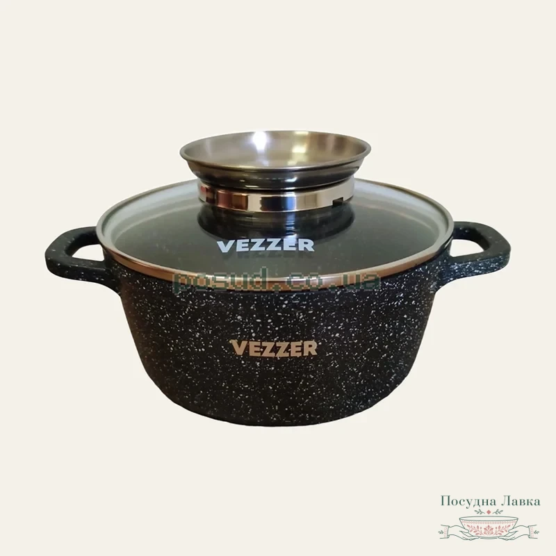 Фото товару «Каструля Vezzer 16 × 7,5 см 1,3 л з мармуровим покриттям з кришкою, VZ8010»