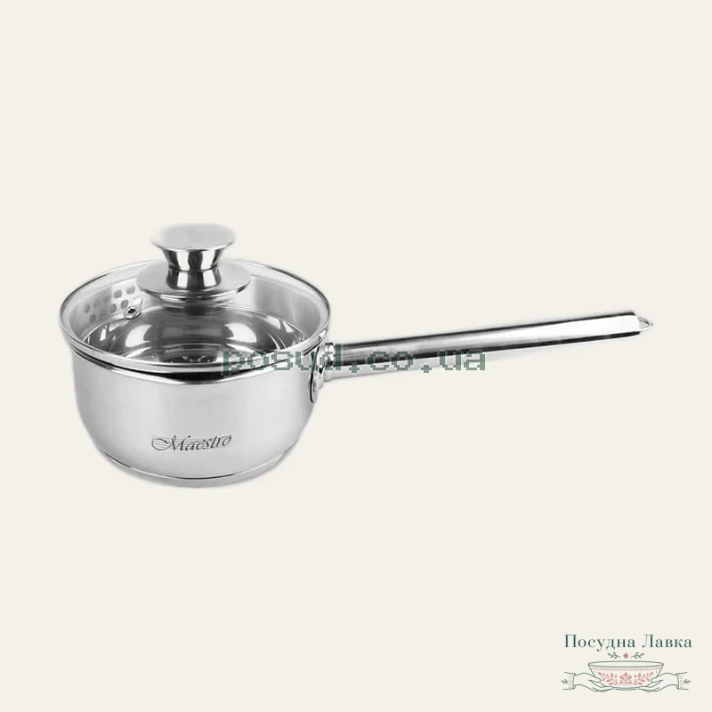 Фото товару «Ківш Maestro MR-3510-14S, 1 л, 14 см, зі скляною кришкою»