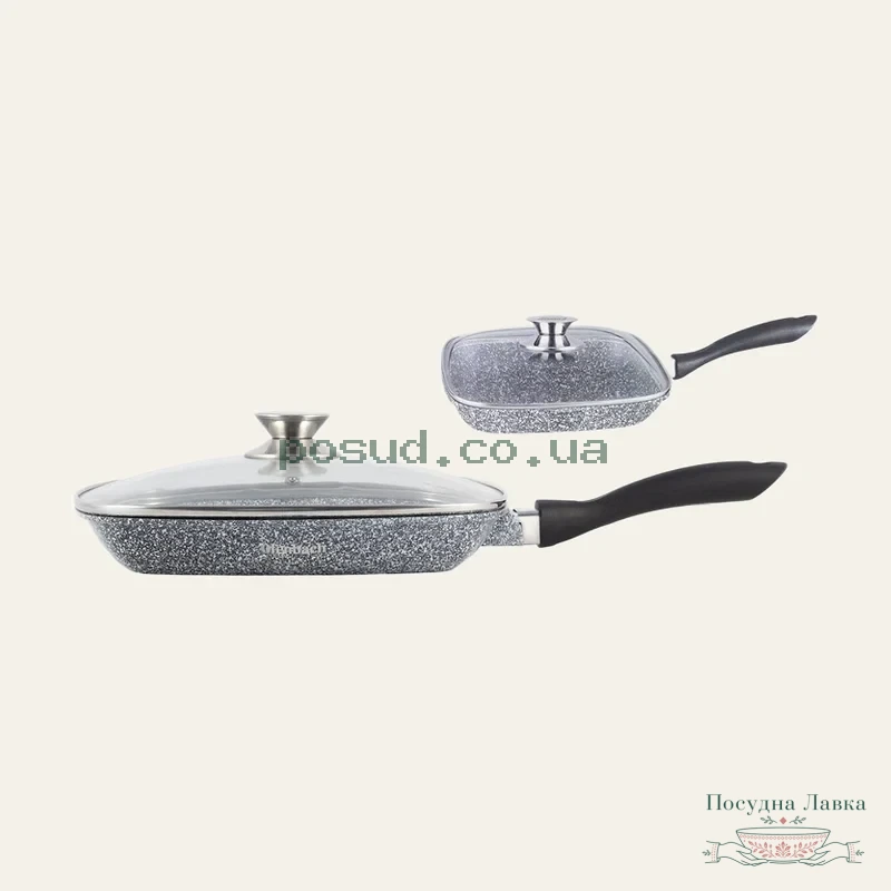 Сковорідка-гриль Ofenbach 100507 з антипригарним покриттям Snow Marble і кришкою, 28 см