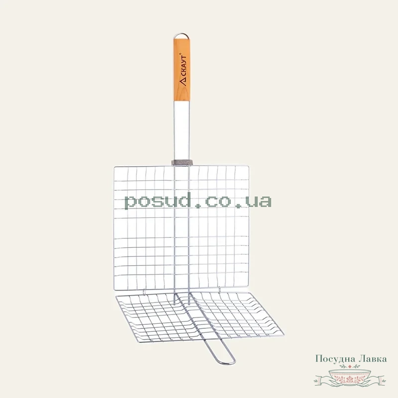 Решітка для гриля Скаут 27 × 24 × 2,0 см, з дерев’яною ручкою, 0702