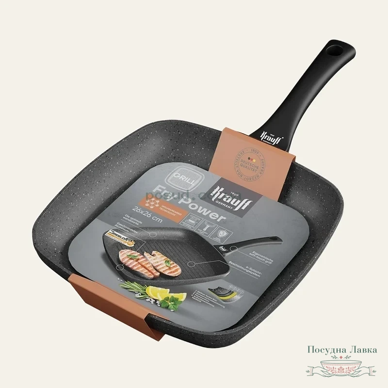 Фото товару «Сковорідка-гриль Krauff Fry Power, з мармуровим антипригарним покриттям, 26 × 26 см»