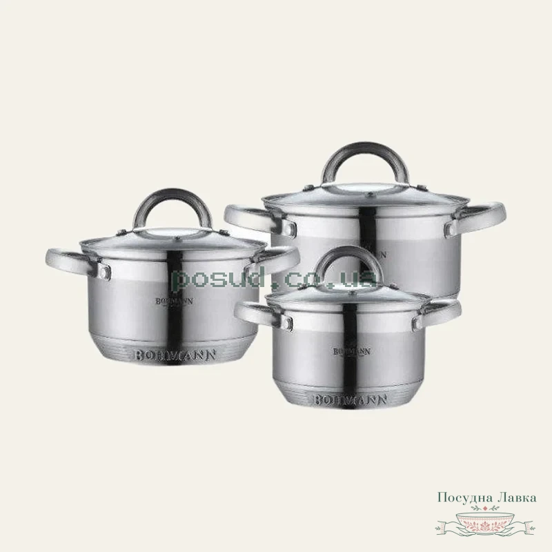 Фото товару «Набір каструль Bohmann 6 предметів 0714-BH 2,1 л, 2,9 л, 3,9 л»