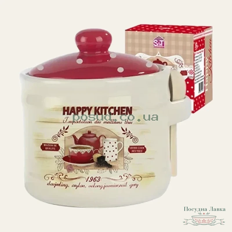 Банка S&T, для меду, «Happy Kitchen» 500 мл з дерев’яною ложкою