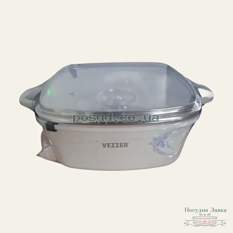 Каструля Vezzer 22 × 9,5 см 3,5 л з білим мармуровим покриттям з кришкою, VZ8117