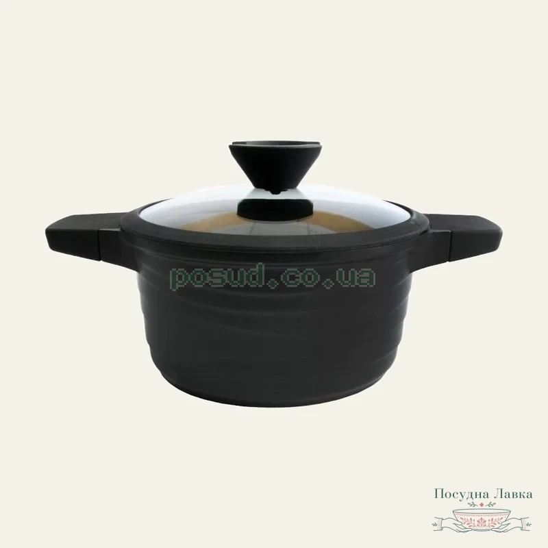 Каструля Lessner Black Pro New 55872-24, алюмінієва з антипригарним покриттям і кришкою, 4,7 л, Ø 24 см