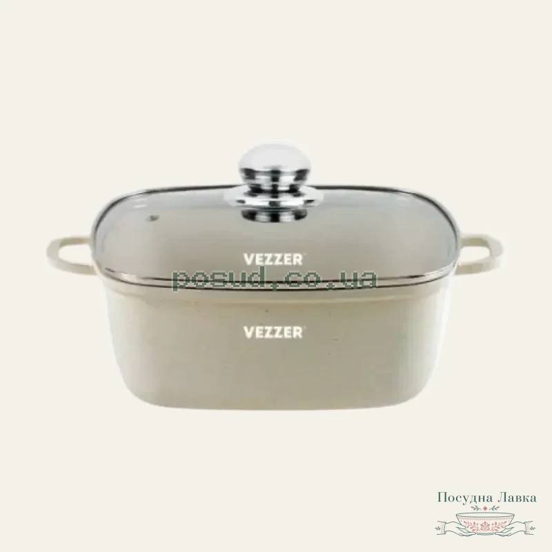 Фото товару «Каструля Vezzer 20 × 8,5 см 2,5 л з білим мармуровим покриттям з кришкою, VZ8106»