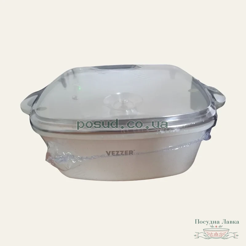 Каструля Vezzer 24 × 10 см 4,5 л з білим мармуровим покриттям з кришкою, VZ8118