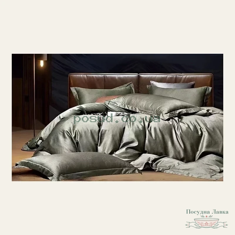 Фото товару «Єврокомплект постільної білизни, сатин SOHO Boutique Circle Olive, 200 × 230 см, оливковий, A130087»