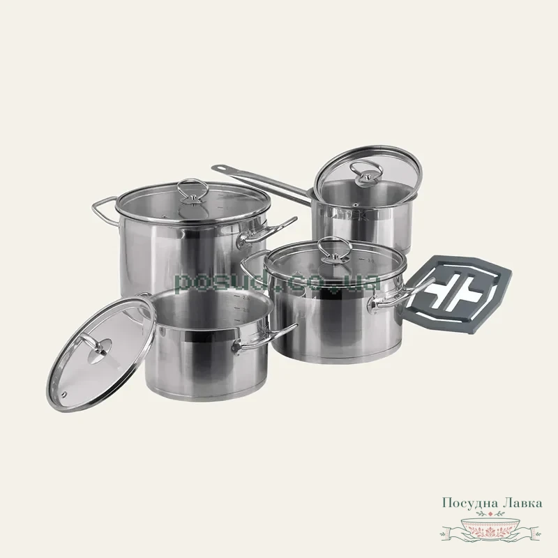 Набір каструль Vinzer Universum Compact 9 предметів (каструля: 1,8 л, 3,7 л, 6,5 л, ківш 1,8 л), 50040