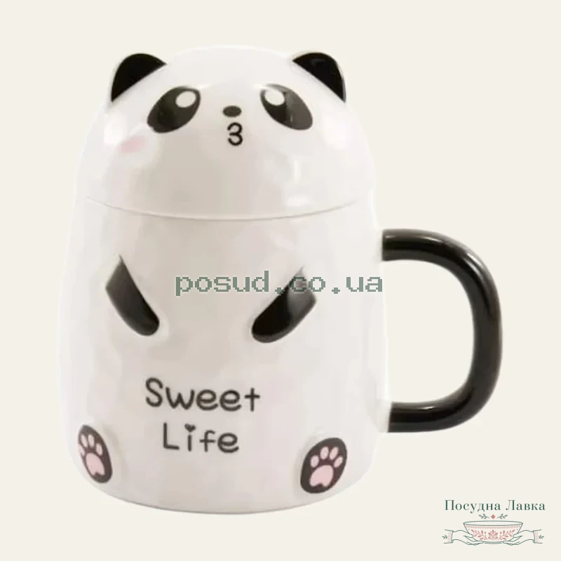 Фото товару «Кухоль порцеляновий з кришкою 380 мл PANDA LIFE, у кольоровій коробці 3203»