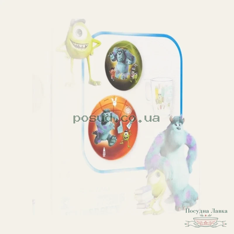 Фото товару «Набір дитячого посуду Luminarc Disney Monsters: тарілка, салатник і кухоль, 3 предмети, P9261»