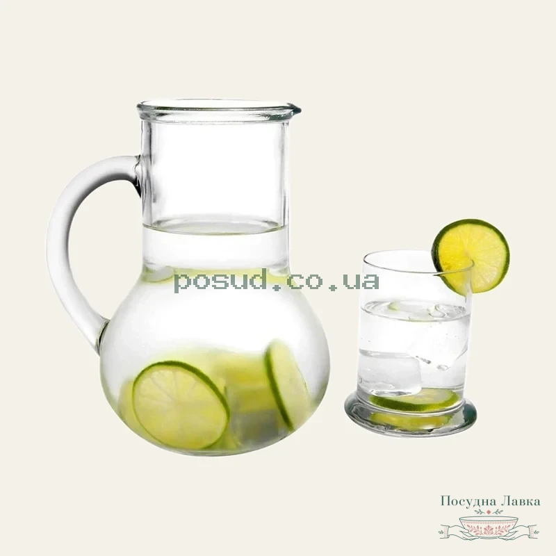 Фото товару «Набір для води Pasabahce Oasis Pitcher 98328: глечик 1 л із кришкою-склянкою 250 мл, подарункове пакування»