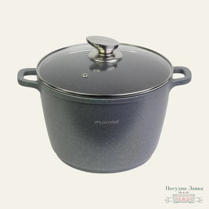 Каструля Kamille, алюмінієва, 10 л, Ø 28 × 20 см, з гранітним антипригарним покриттям і скляною кришкою