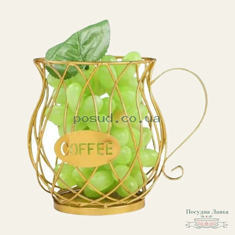 Фото товару «Блюдо VIVA LACY MUG GOLD для фруктів / 18 × 14 × 9,5 см, B090059»
